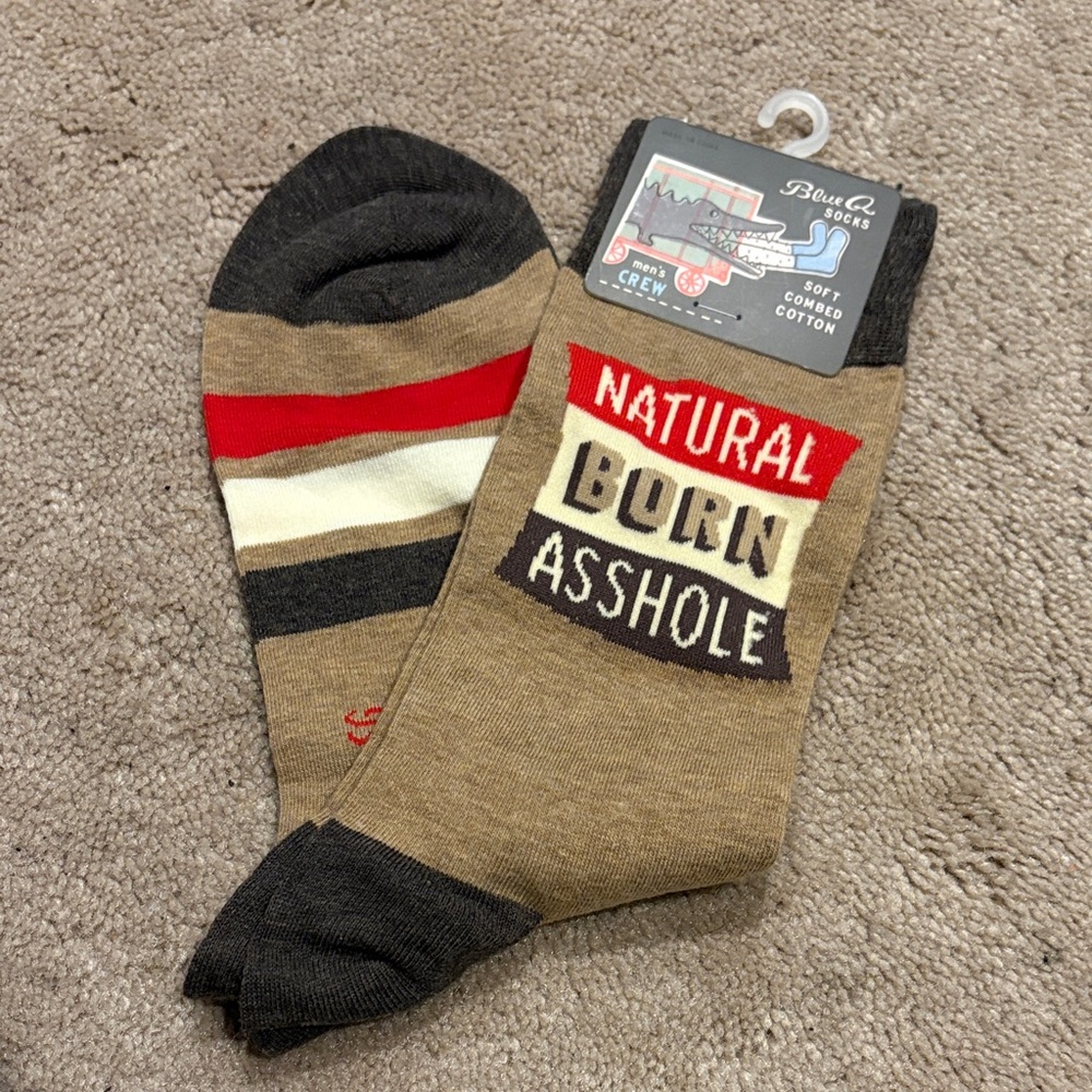 Blue Q Tan and Red Striped Socks